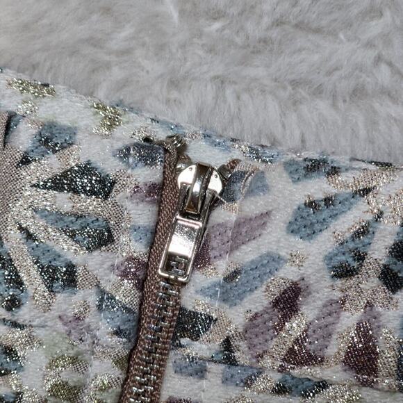Mi ami Metallic Brocade Mini Skirt Women's Small - Geometric Jacquard High Waist - Picture 16 of 16